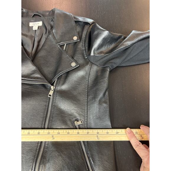 Style&Co Faux Leather Biker Moto Jacket Black Large Zip Front Pockets - Picture 9 of 14